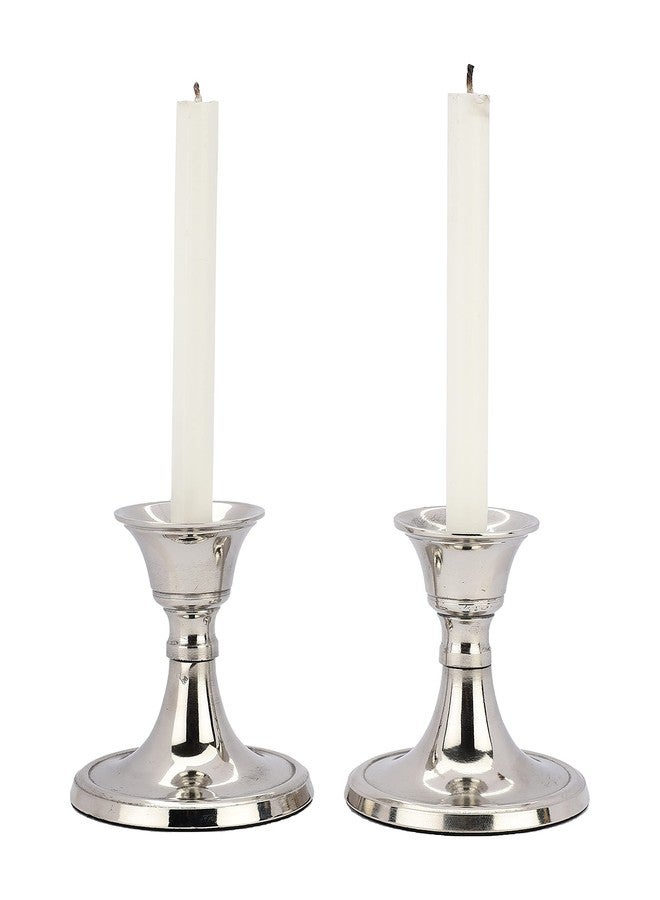 Heyearth Silver Metal Candle Holders Set of 2,Candlestick Holder for Taper Candles.Decorative Candlestick Holder for Home Décor.Taper Candle Holder - 3.5 Inches - Image 1